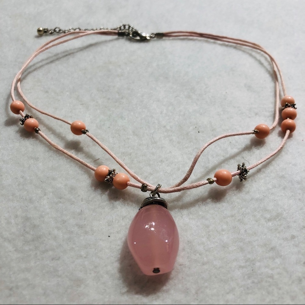 Handmade Pink gemstone boho retro rope necklace - Picture 7 of 12